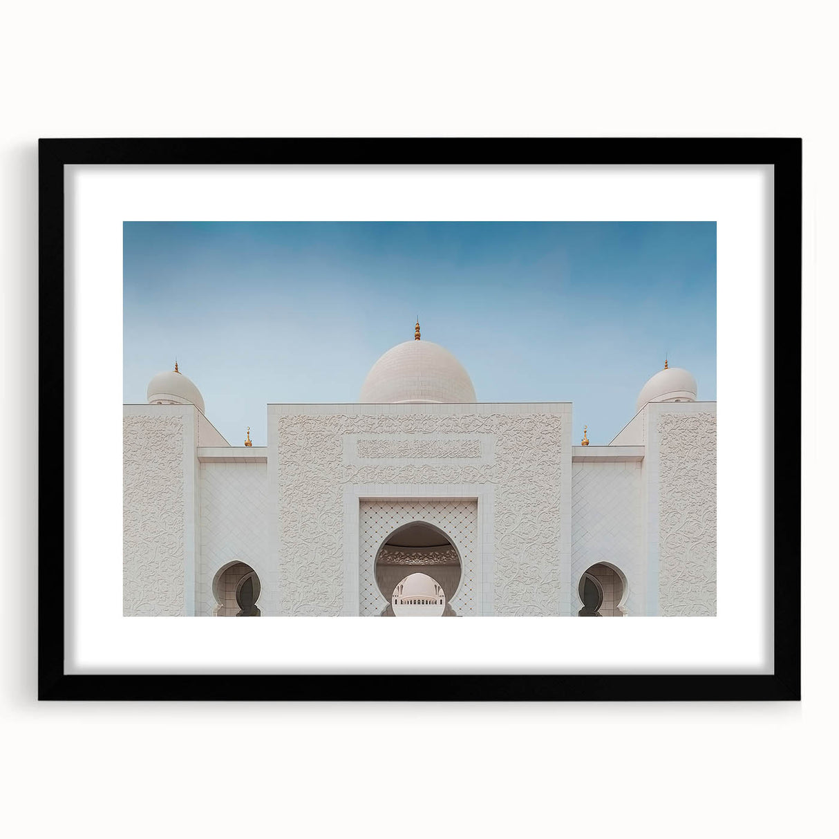 Abstract art print of a colorful, textured scenery, framed in black, ideal for living room decor.
