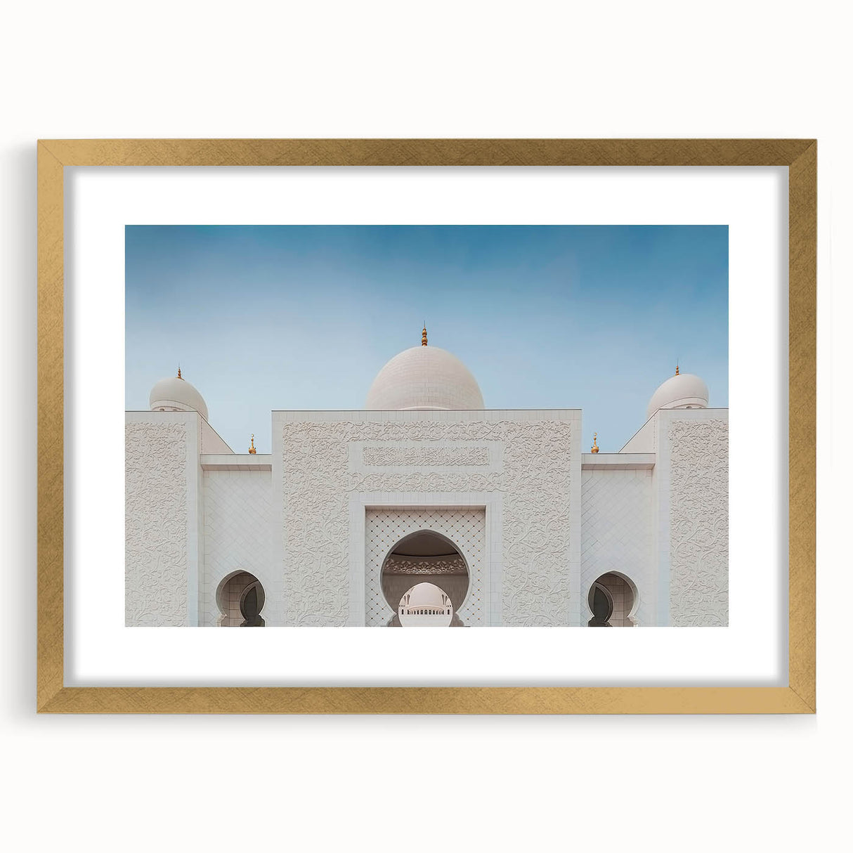 Extra large wall art featuring an abstract depiction of the Abu Dhabi skyline in textured gold and black hues.