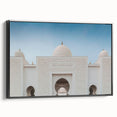 Black and white framed canvas of the Abu Dhabi skyline, ideal for bedroom wall decor.