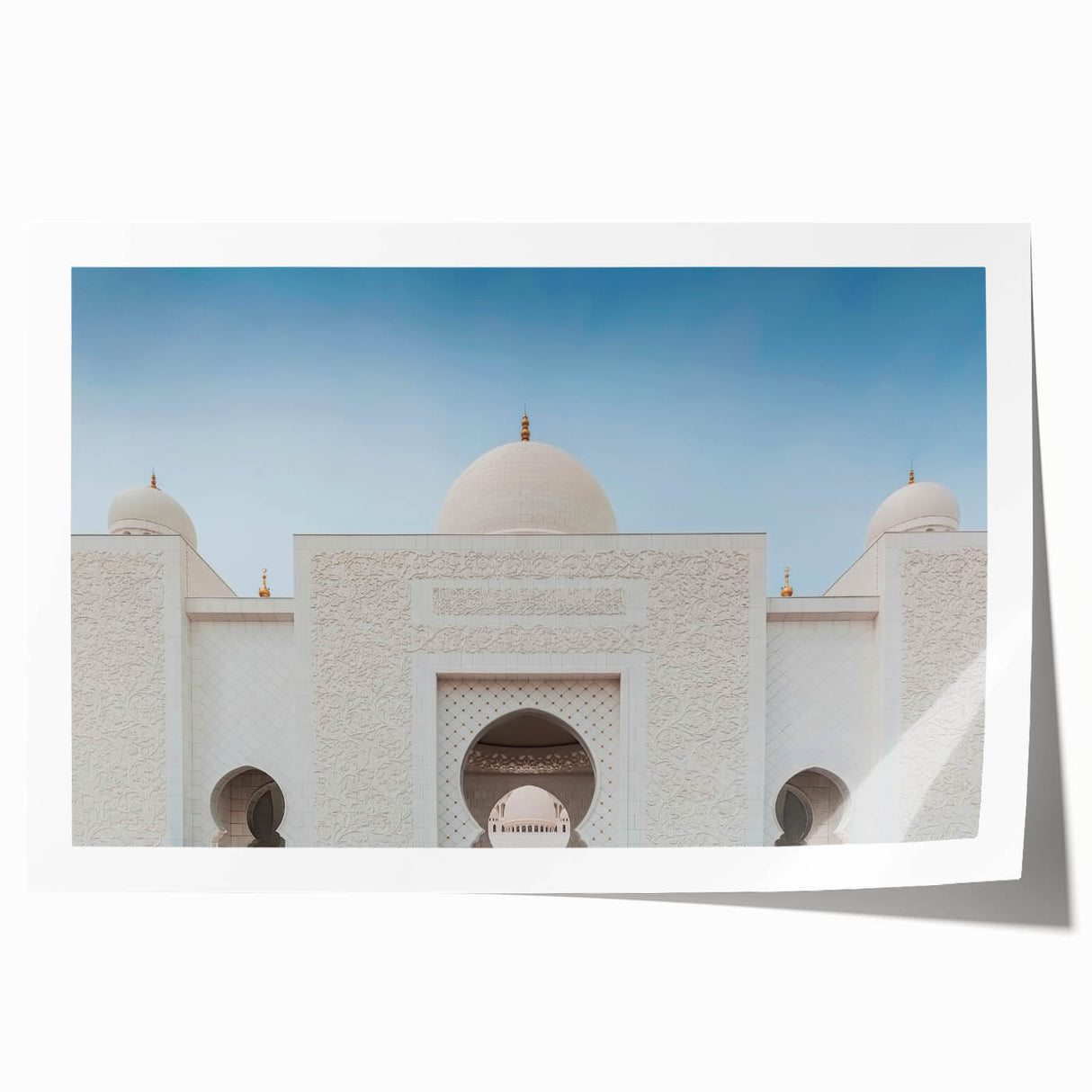 Extra large rolled print of Abu Dhabi scenery with floral elements in soft pastel shades, ideal for art wall dining room.