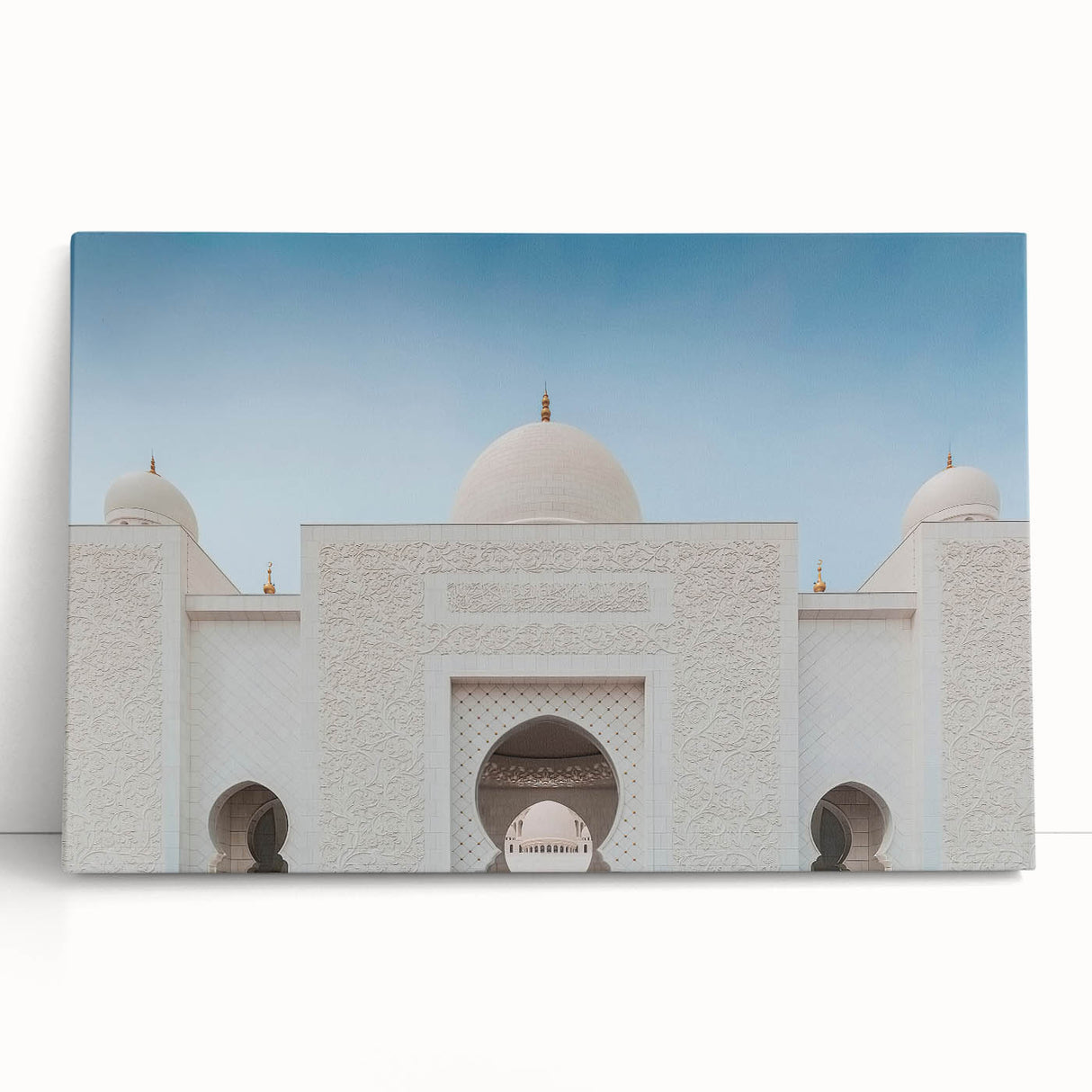 Black and white stretched canvas of Abu Dhabi skyline, ideal for kitchen wall art or bedroom ambiance.
