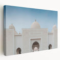 Large stretched canvas featuring a detailed Abu Dhabi cityscape in muted earth tones, suitable as kitchen wall art.