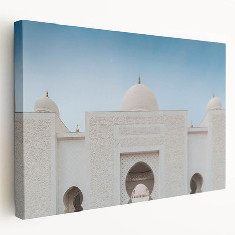 Large stretched canvas featuring a detailed Abu Dhabi cityscape in muted earth tones, suitable as kitchen wall art.
