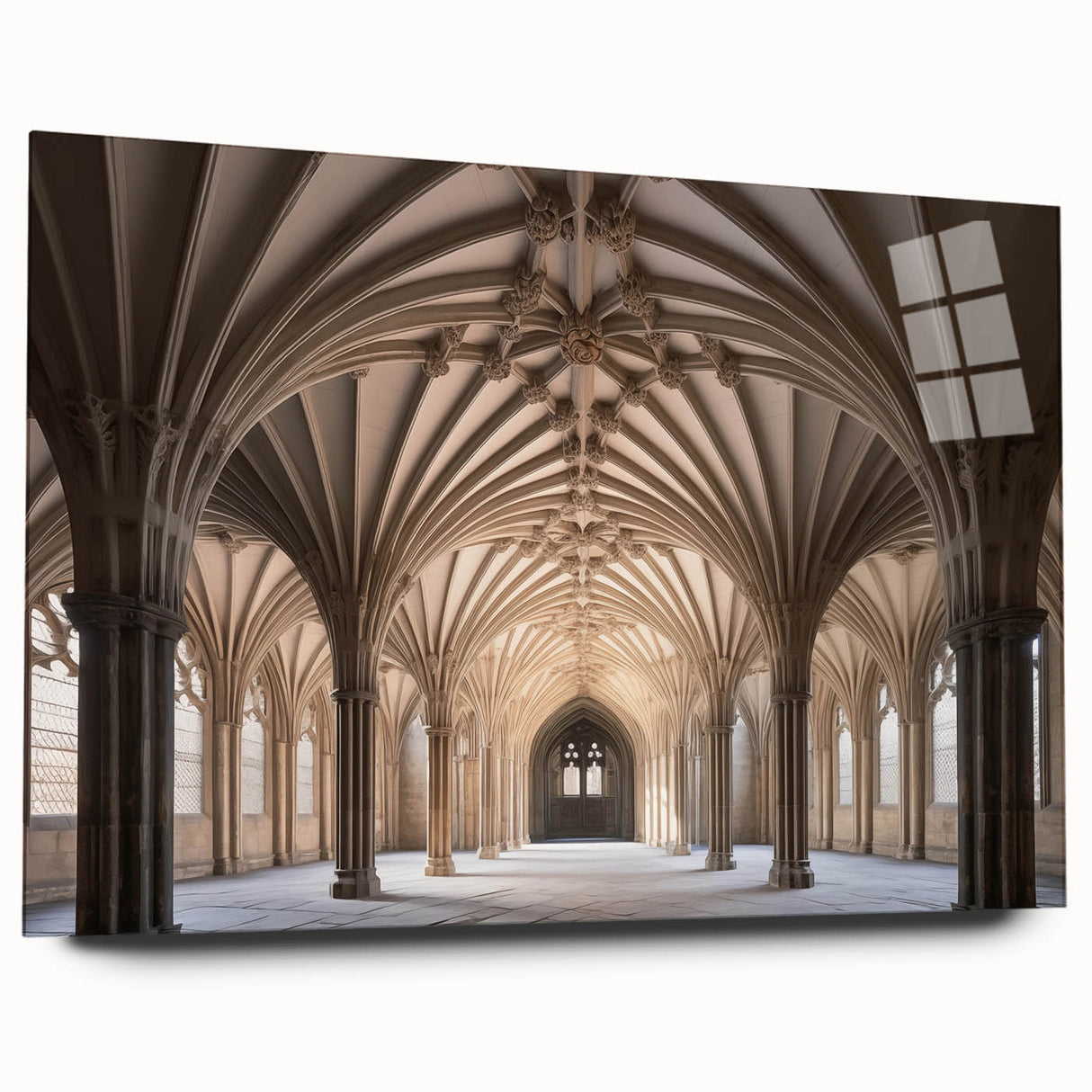 Acrylic glass print of a large abstract depiction of Canterbury, New Zealand in muted blue and green tones.