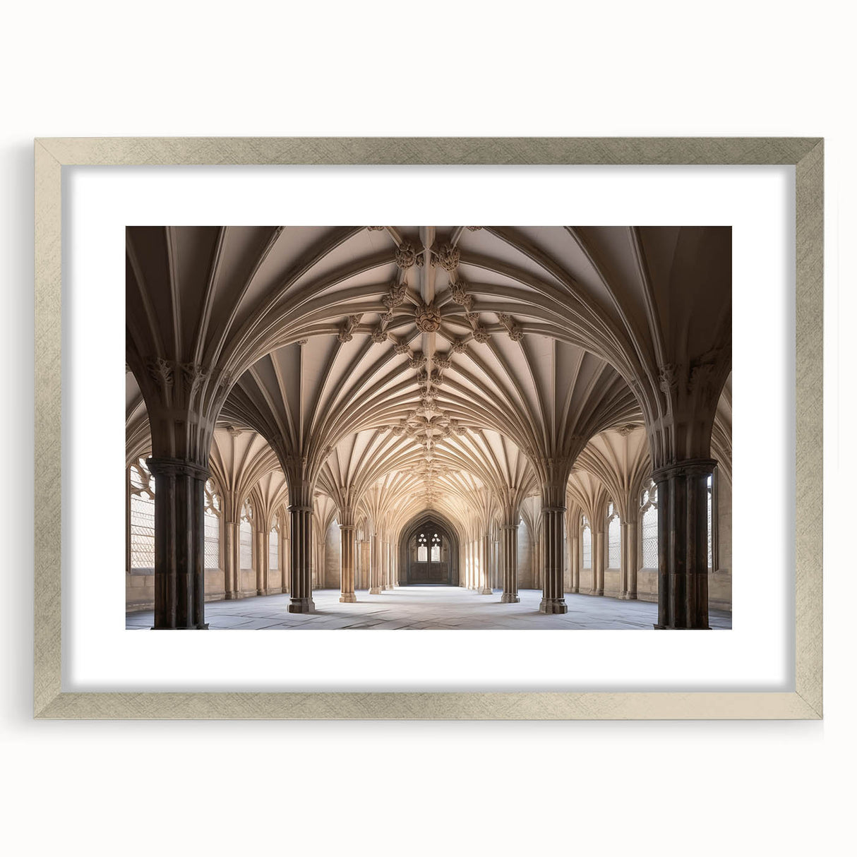 Textured abstract art print depicting a serene Canterbury, New Zealand landscape in muted earth tones on a framed silver mat.