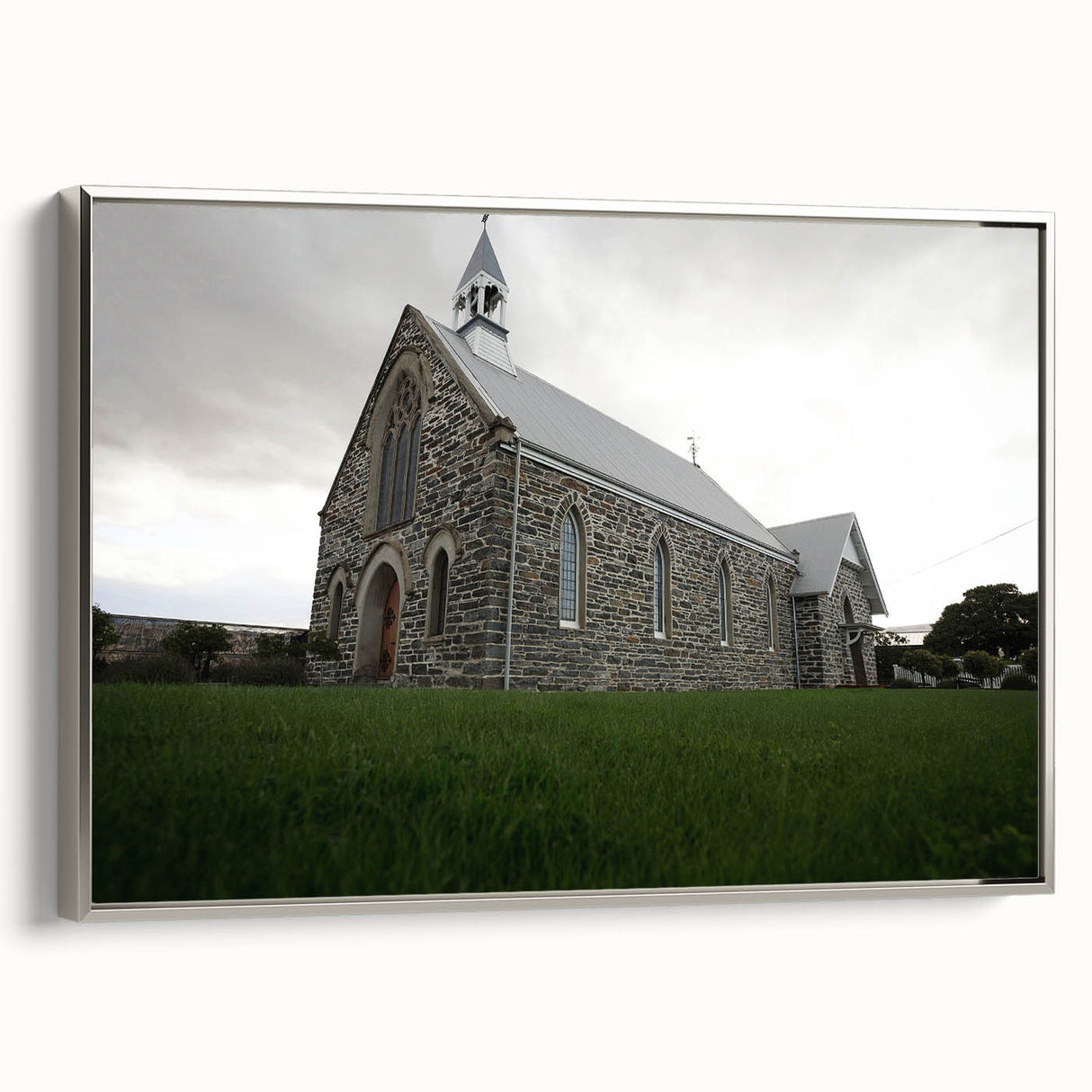 Landscape art painting of Otago, New Zealand on silver-framed canvas, featuring colorful vintage poster style.