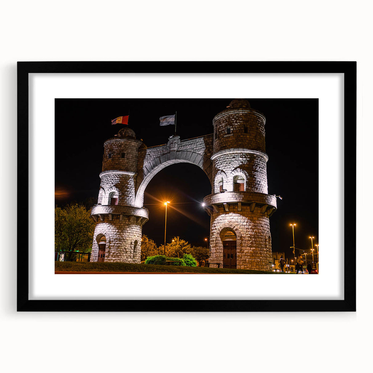 Extra large abstract art print of a colorful Argentine landscape, textured on a black framed canvas.