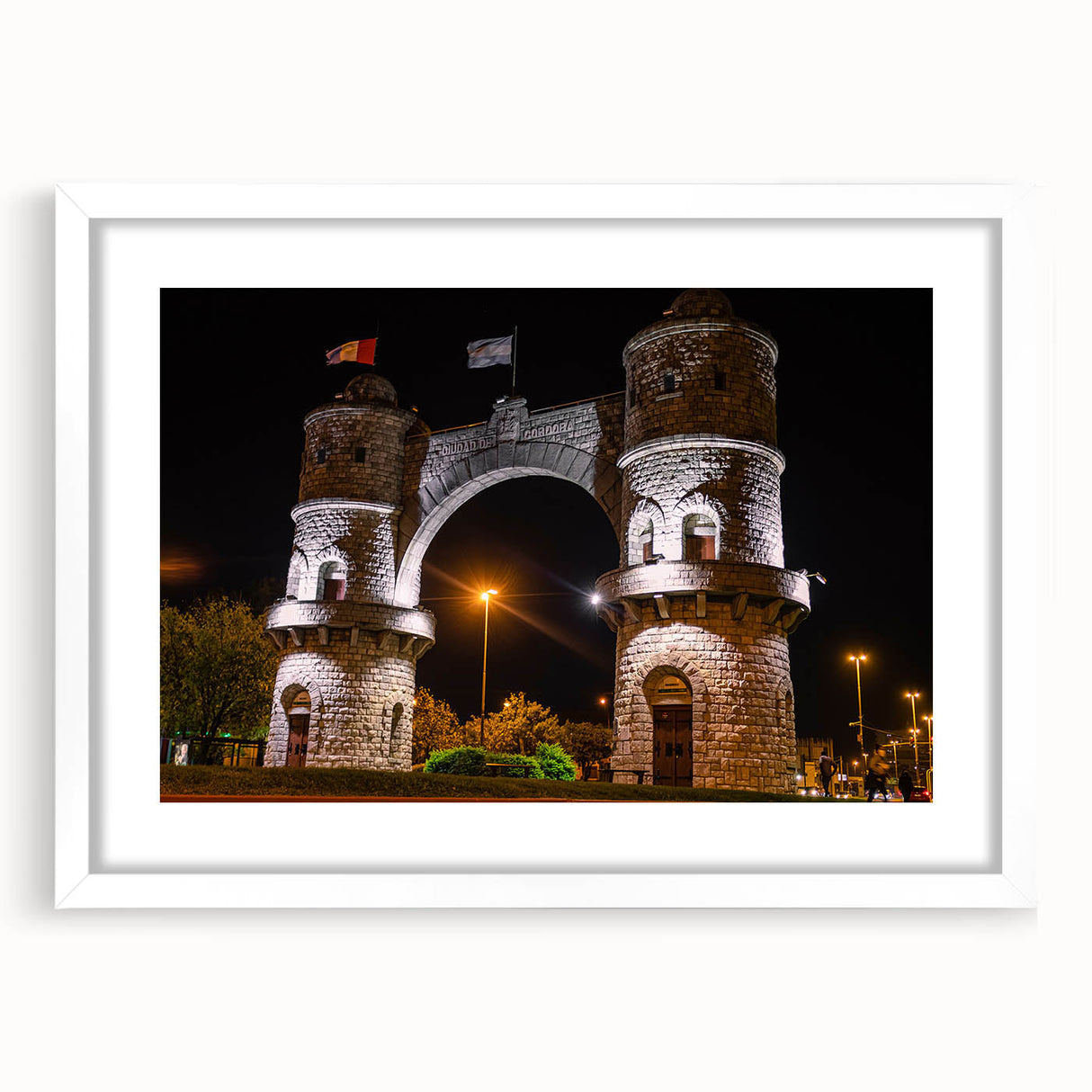 Abstract art print of a stylized Argentine landscape in muted earth tones, framed with a white mat.