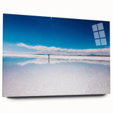 Large abstract depiction of Bolivia's landscape in muted earth tones on acrylic glass, ideal for bedroom or dining room art.