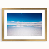 Extra large abstract art print of a Bolivian landscape in textured gold frame, ideal for living room decor.