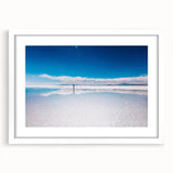 Abstract art print of a Bolivian landscape in muted earth tones on a white framed mat, ideal for dining room decor.