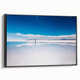 Black and white framed canvas of a Bolivian landscape in vintage poster style, ideal for bedroom wall art.