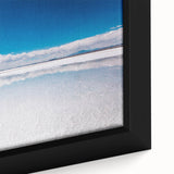 Extra large framed canvas of a textured, colorful Bolivian landscape in black, ideal for living room decor.
