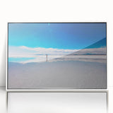 Art deco poster of a Bolivian landscape in muted earth tones on framed acrylic, ideal for modern art wall decor.