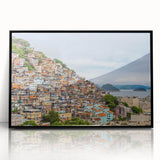 Large abstract wall art featuring a stylized Brazilian landscape in vibrant colors, framed in black acrylic.