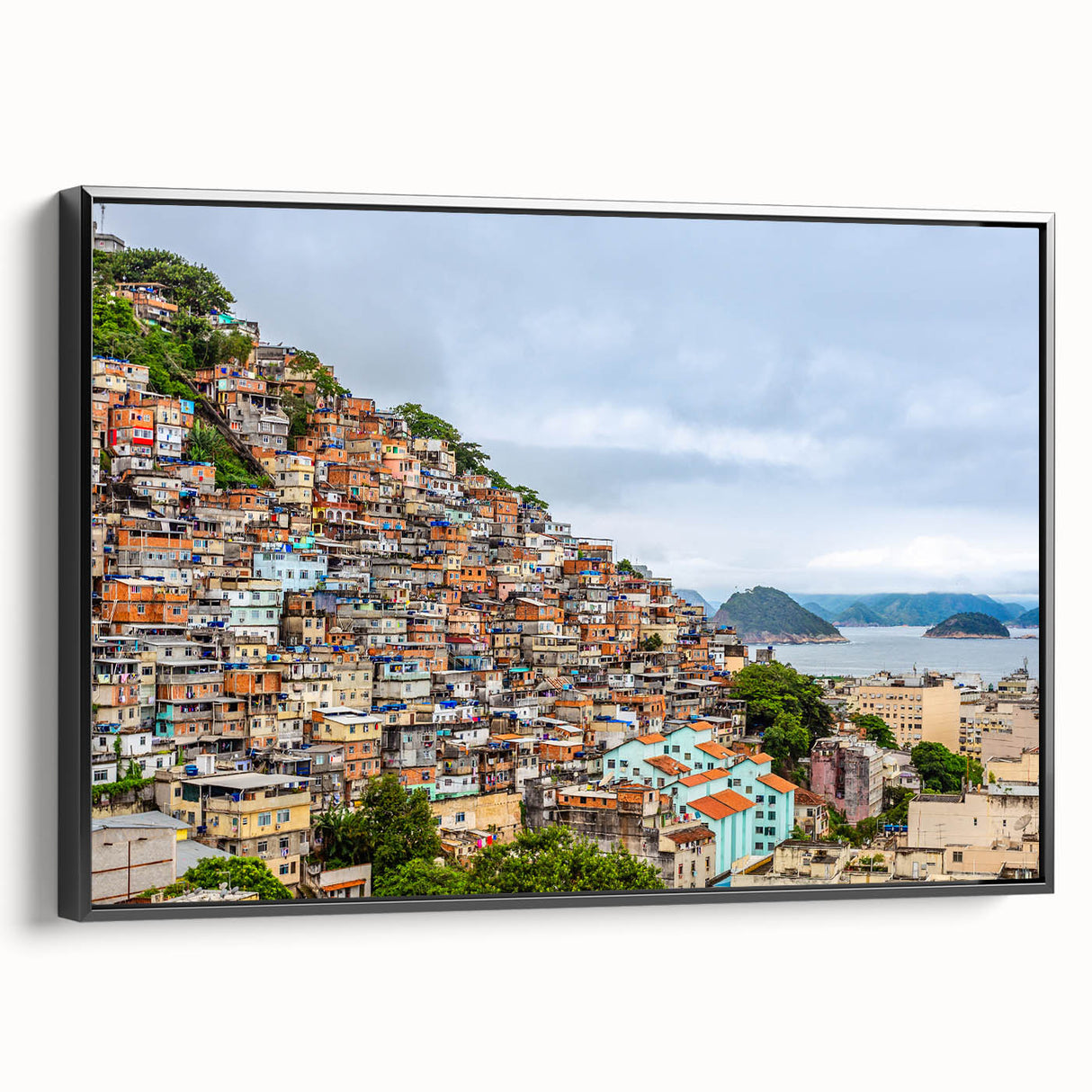 Black and white landscape painting of a Brazilian scenery on framed canvas, suitable for bedroom wall decor.