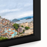 Extra large framed canvas depicting a textured, colorful abstract of Brazil's landscape in black and vibrant hues.
