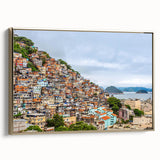 Framed canvas featuring a vintage-style landscape painting of a Brazilian scenery in muted gold and black tones.