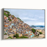 Framed canvas landscape art painting featuring a vintage-style Brazilian scenery in colorful hues.