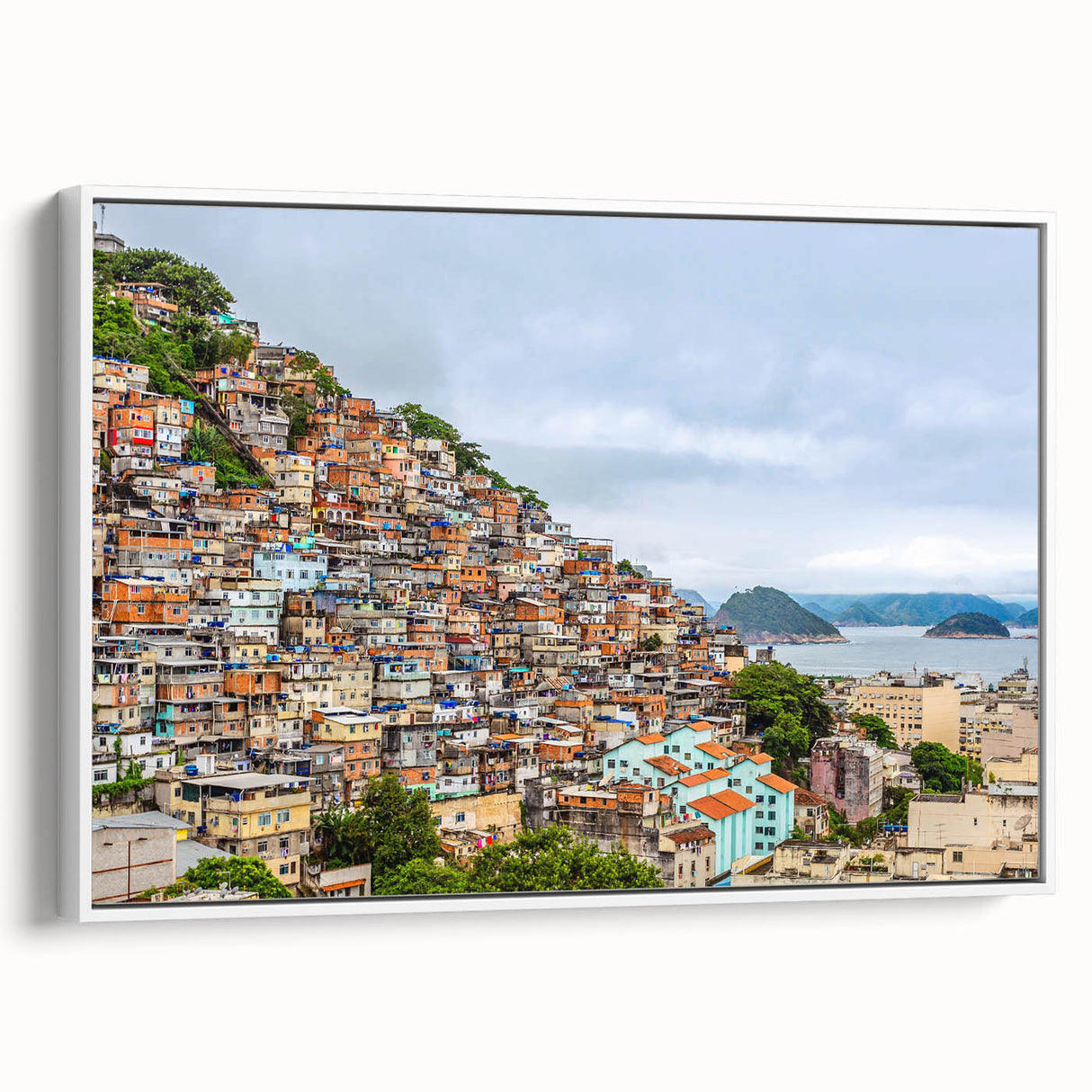 Vintage poster art of a Brazilian landscape on extra large framed canvas.
