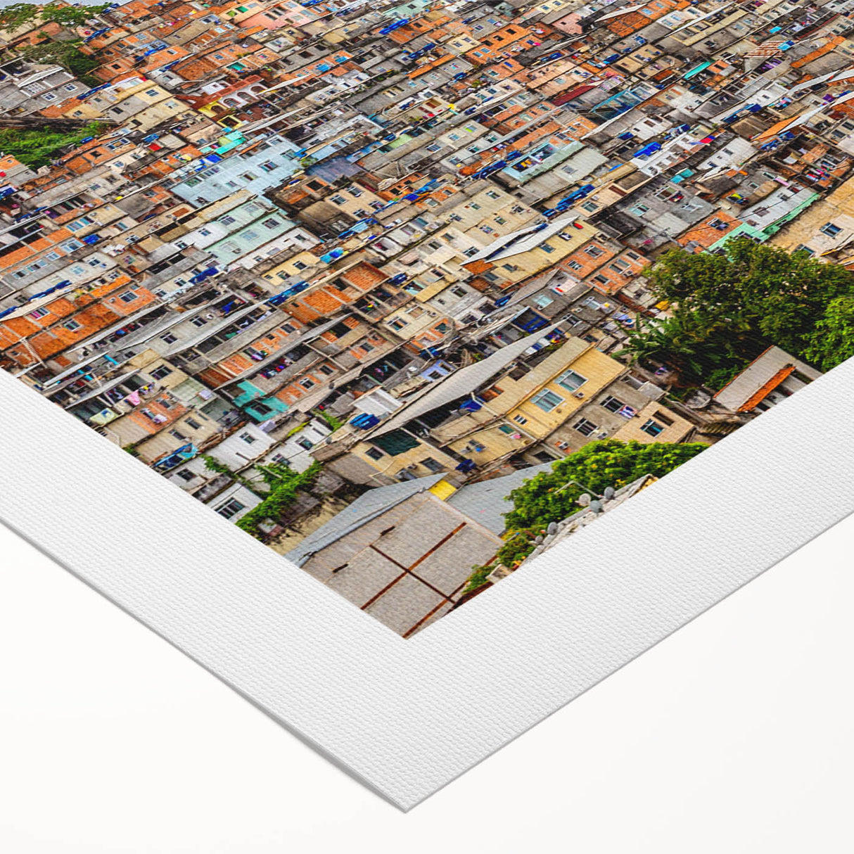 Art deco poster featuring a stylized Rio de Janeiro landscape in muted pastel colors on rolled canvas.
