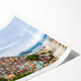 Extra large wall art featuring line art flowers in soft pink and green tones, printed on a rolled canvas.