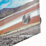 Large abstract wall art print of a Chilean landscape in muted earth tones on acrylic glass, suitable for dining room decor.