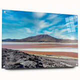 Acrylic glass print of a large abstract depiction of a Chilean landscape in earthy tones.
