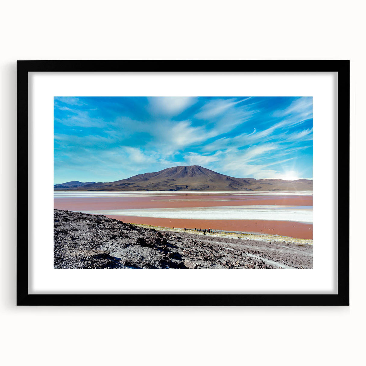 Extra large framed abstract art print depicting a colorful, textured scene of a South American landscape.