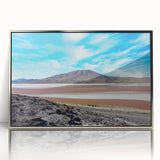 Mid-century modernist art depicting a scenic view of a Chilean landscape.