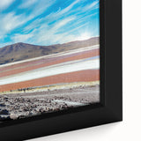 Extra large framed canvas featuring a textured depiction of a Chilean landscape in black with colorful accents.