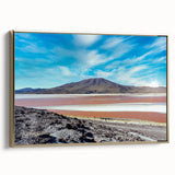 Framed canvas featuring a vintage-style landscape painting of Chilean scenery, with muted earth tones.