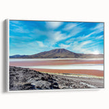 Vintage poster art of a Chilean landscape on framed canvas, featuring vibrant colors and ideal for living room decor.