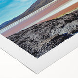 Art deco poster of a Chilean landscape in muted earth tones on rolled canvas, suitable for dining room decor.