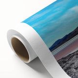 Art deco poster featuring a serene Chilean landscape on rolled canvas, with soft pastel colors, ideal for nursery wall art.