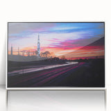 Art deco poster depicting Alabama scenery in pastel shades on a white framed acrylic, ideal for nursery wall art.