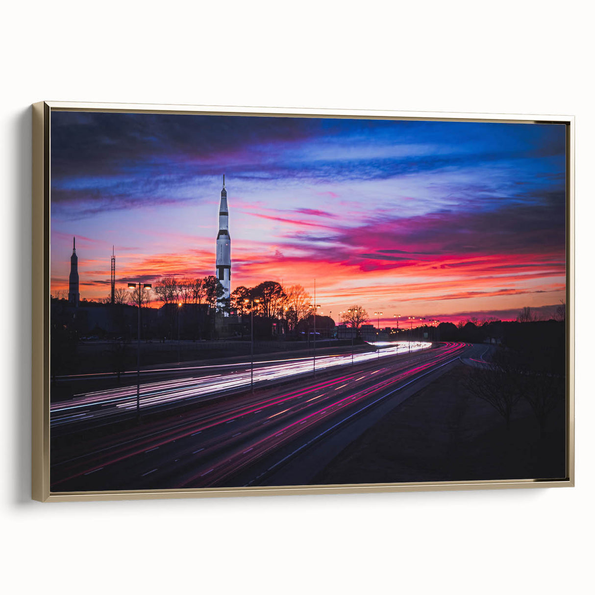 Framed canvas of a vintage-style Alabama landscape in muted gold and black tones, ideal for bedroom wall decor.