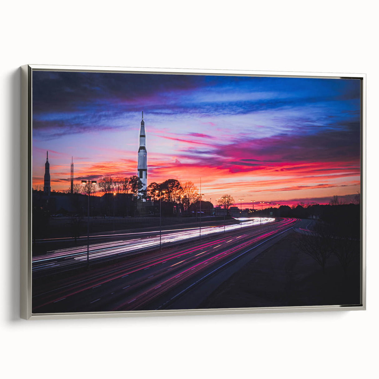 Framed canvas landscape art painting featuring a colorful Alabama scenery in vintage poster style.