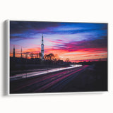 Vintage poster art of Alabama scenery on extra large framed canvas, featuring colorful art against a black background.