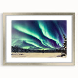 Textured abstract art print of Alaska scenery in muted blue and gray tones, framed in silver, ideal for bedroom art.