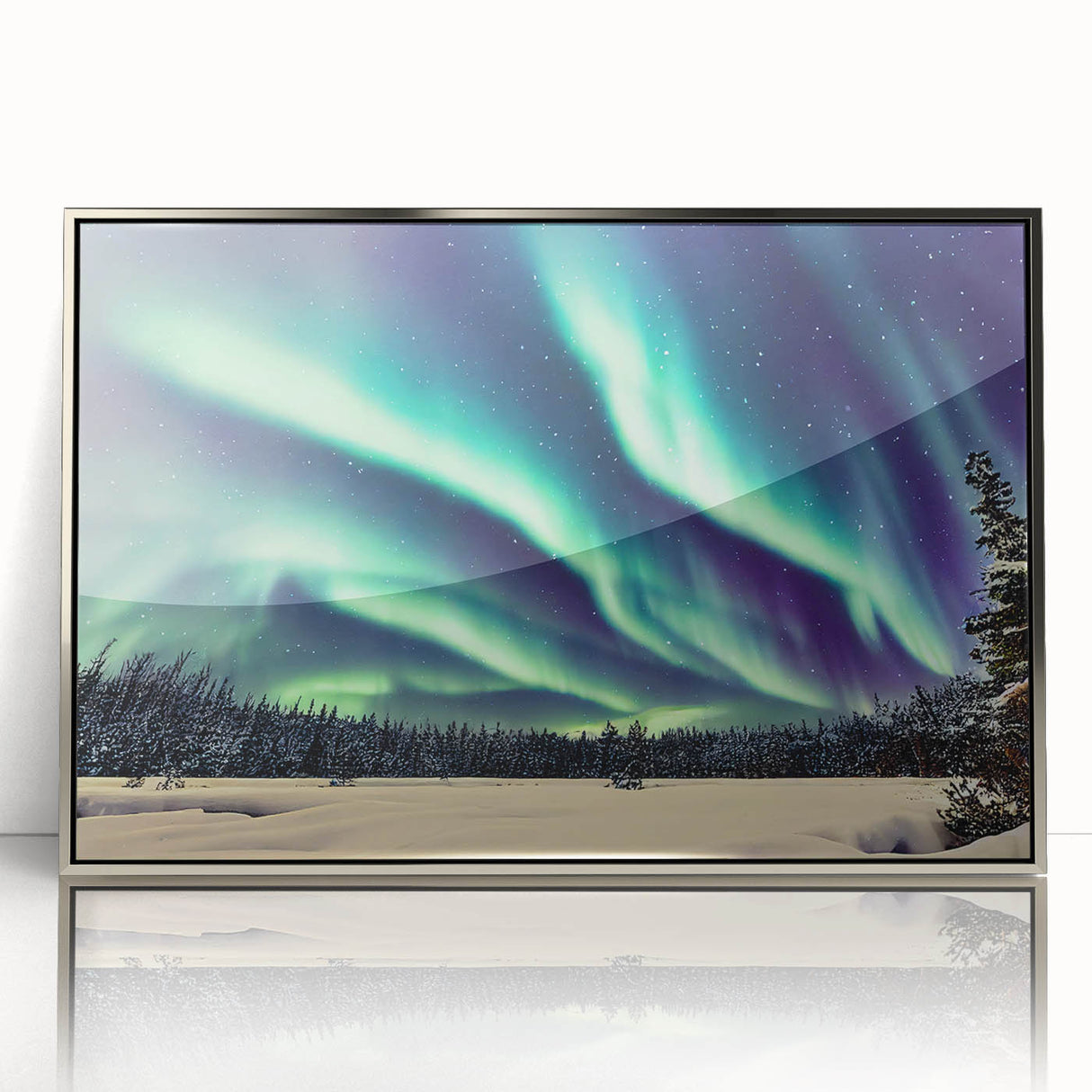 Mid-century modernist art depicting an Alaskan landscape in muted earth tones on a framed acrylic print.