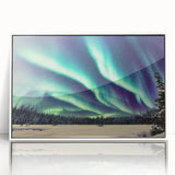 Acrylic print of a serene Alaskan landscape in muted blue and white tones, ideal for modern art wall decor in a nursery.