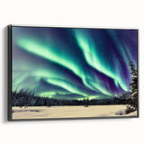Black and white framed canvas of an Alaskan landscape, ideal for bedroom wall art, featuring vintage poster style.