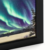 Close-up of a textured black wall art featuring a colorful Alaskan landscape on a framed canvas, ideal for living room decor.