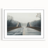 Abstract art print of Arkansas scenery in muted earth tones on a framed white mat, suitable for dining room decor.