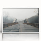 Acrylic print of a serene Arkansas landscape in muted green and blue tones, framed in white.