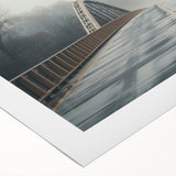 Art deco poster featuring a serene Arkansas landscape in muted green and blue tones on rolled canvas.