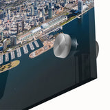 Large abstract wall art depicting San Diego scenery in mid-century modernist style on acrylic glass.