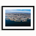 Abstract art print of San Diego scenery in vibrant colors on a large framed canvas, ideal for living room decor.
