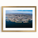Extra large abstract art print of San Diego scenery in gold frame, ideal for living room decor.